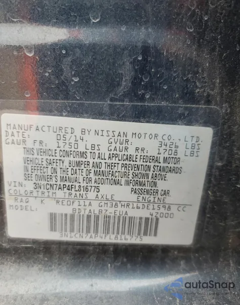 2015 Nissan Versa S from USA, damaged, VIN 3N1CN7AP4FL816775